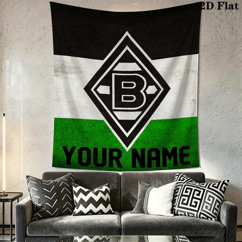 Custom Name Borussia Mönchengladbach Wall Tapestry Aesthetic Wall Hanging Printed Fabric Blanket Decorative Tapestries for Bedroom Living Room Home De