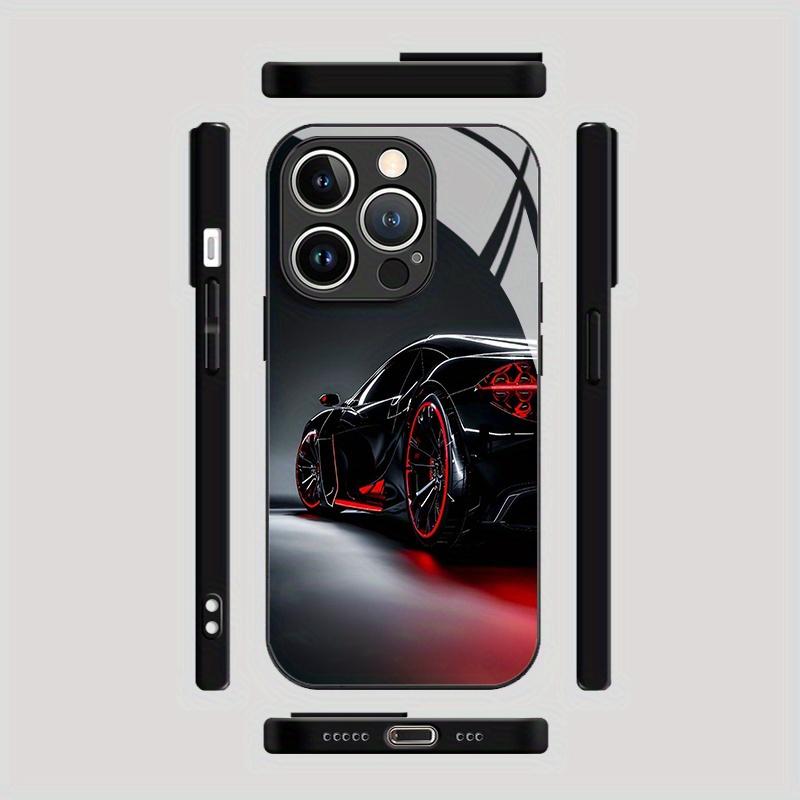 Black cool car pattern glass phone case suitable for iPhone 17 16 15 14 13 12 11Pro/Max/Plus anti drop and shockproof back cover