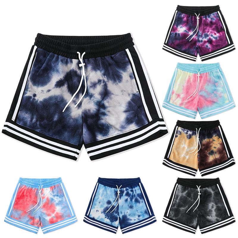 Męskie spodenki do biegania w stylu tie-dye, kolorowe, z hawajskim nadrukiem, spodnie plażowe z kieszeniami, codzienne spodenki sportowe, odzież treningowa