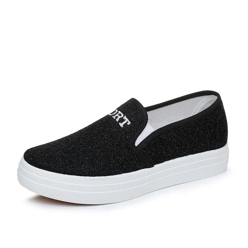 Fashion Flat Slip On Ladies Shoes Black Loafers Canvas Women Footwear Walking A New In Daily Routine Autumn High Quality And Low Price