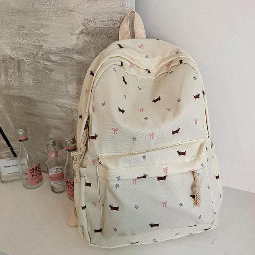 Schoolbag Treasure Backpack Girls Middle School Students Floral Sausage Puppy Backpack High School Girls Cute Backpack Men