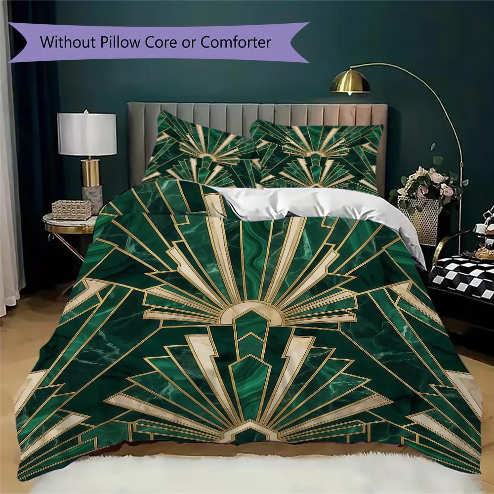Deco Golden Fan Pattern Bedding uilt Set uilt Cover Pillowcase Home Decoration Birthday Gift (1 * duvet cover + 2 * pillowcase without core)