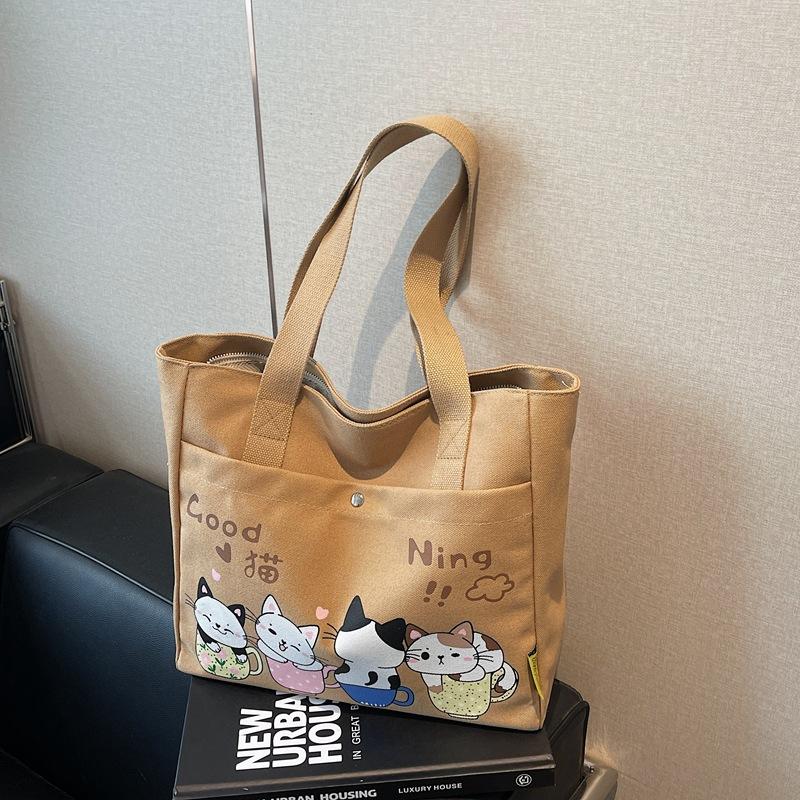 Cute Large-capacity Canvas Bag Women's Spring and Summer New Shoulder Bag Class Commuter Bag Versatile Tote Bag