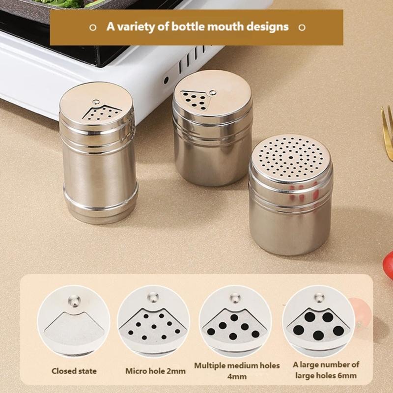 3Pieces Nonrust Steel Spices Storage Bottles Keep Spices Freshness Different Size Fashion Look Simple Maintenance for Home