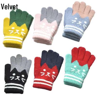 Guanti Invernali Foderati in Pile a Prova di Freddo per Bambini delle Scuole Elementari – Design Jacquard Gatto per Ragazzi e Ragazze