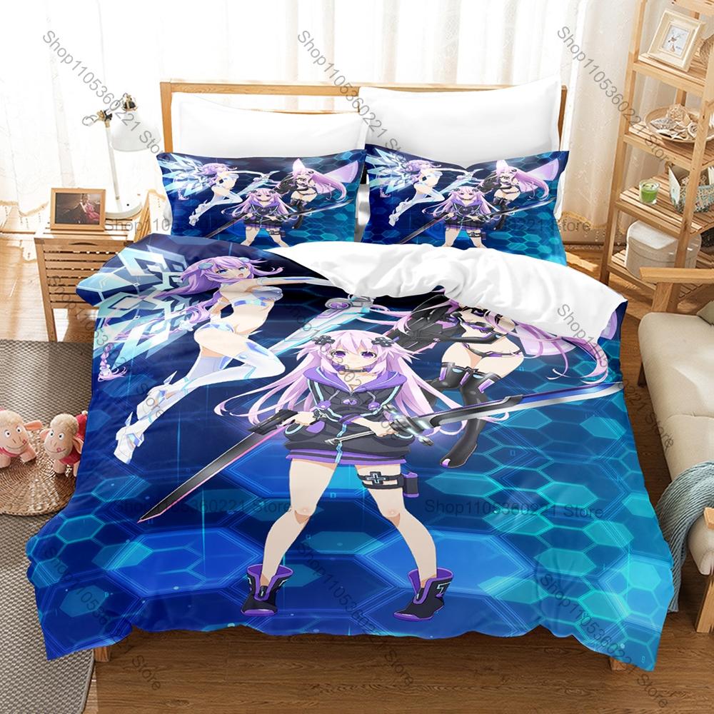 Game Kpop Hyperdimension Neptunia Bedding Set 3 Pieces Printed Duvet Cover with Pillowcases Breathable Bed Linen Home Decor
