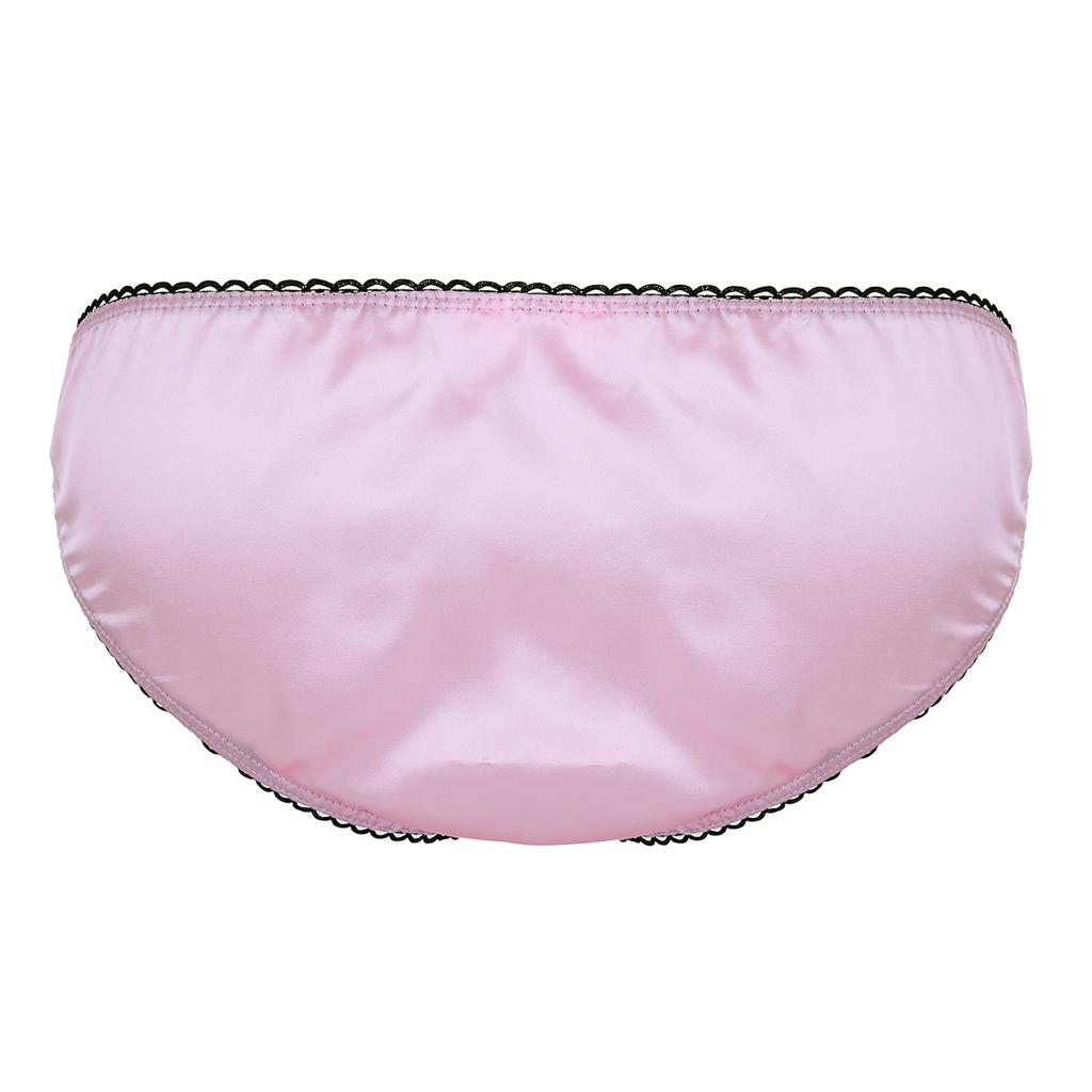Men Briefs Sissy Silk Satin Frilly Open Hole Bikinis Crossdressing Panties Underwear