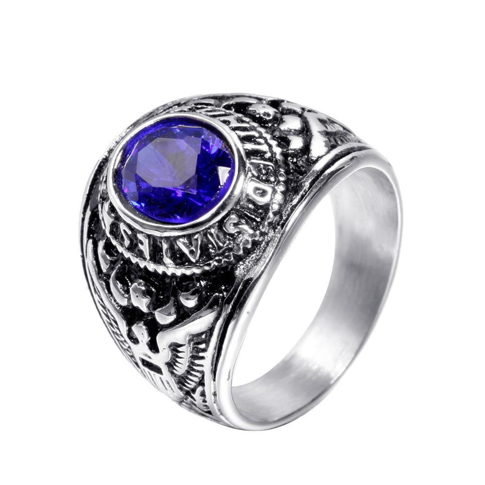 Stainless Steel Eagle Ring Military Vintage Band with Diamond Multi Color Titanium Jewelry