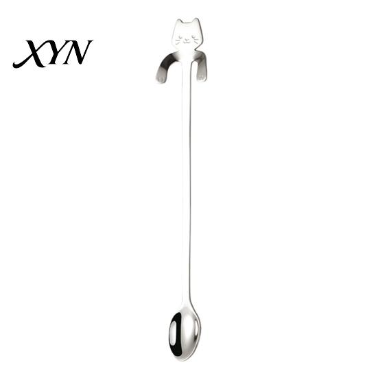 Coffee Cup Stirrer 304 Stainless Steel Spoon, Hanging Cat Spoon for Mugs Tall Cups, Long Short Handle Tea Stirring Ideal Desserts & Ice Cream