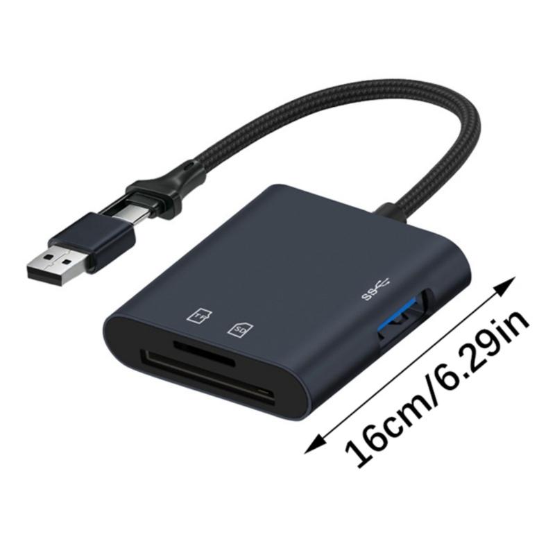 Fast Speed USB3.0 Card Reader with Double USB A and USB C Plugs for TF Cards Aluminum Housing No Driver Required