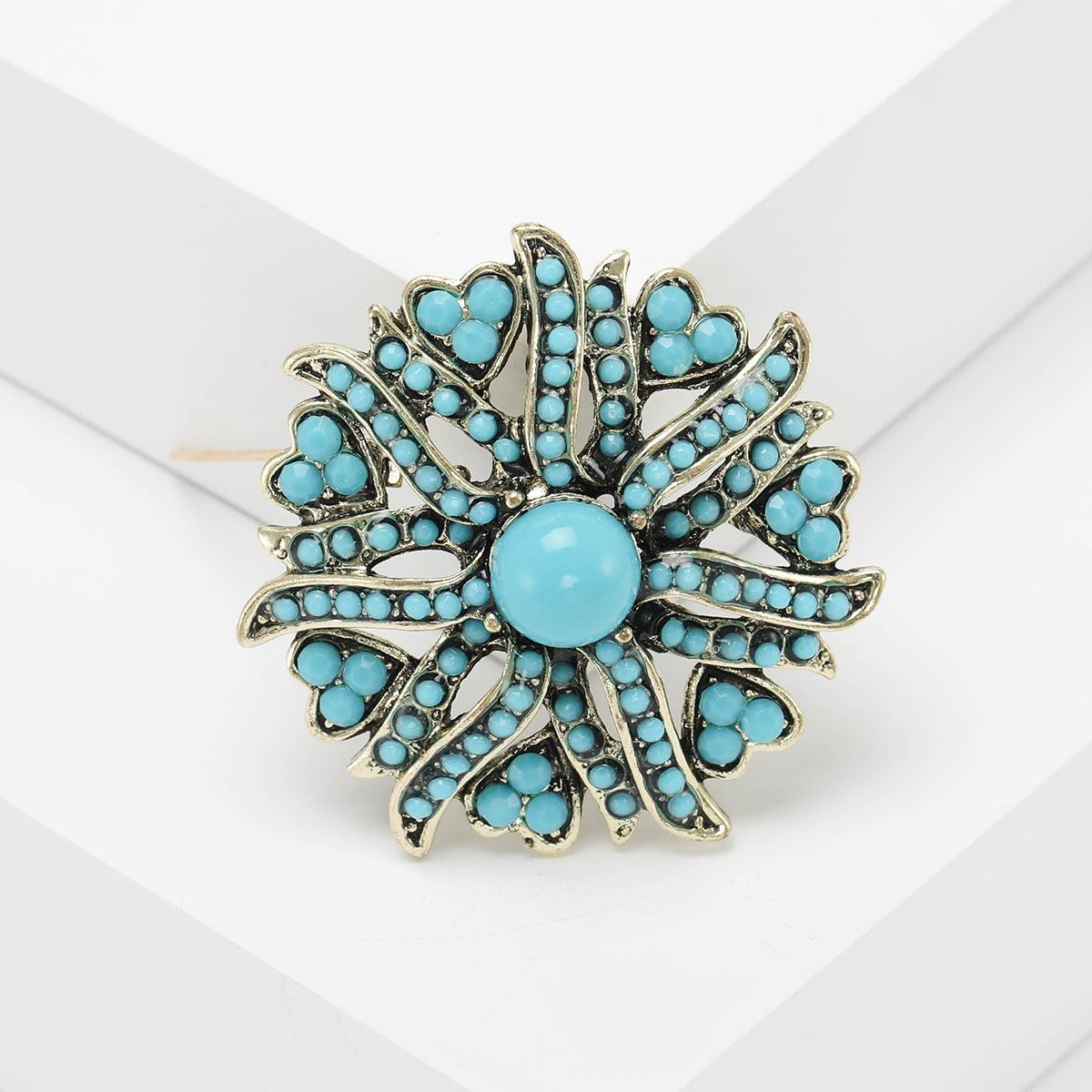

Винтажный сплав Подсолнух Турецкая синяя брошь Модная персонализированная брошь-булавка Аксессуары