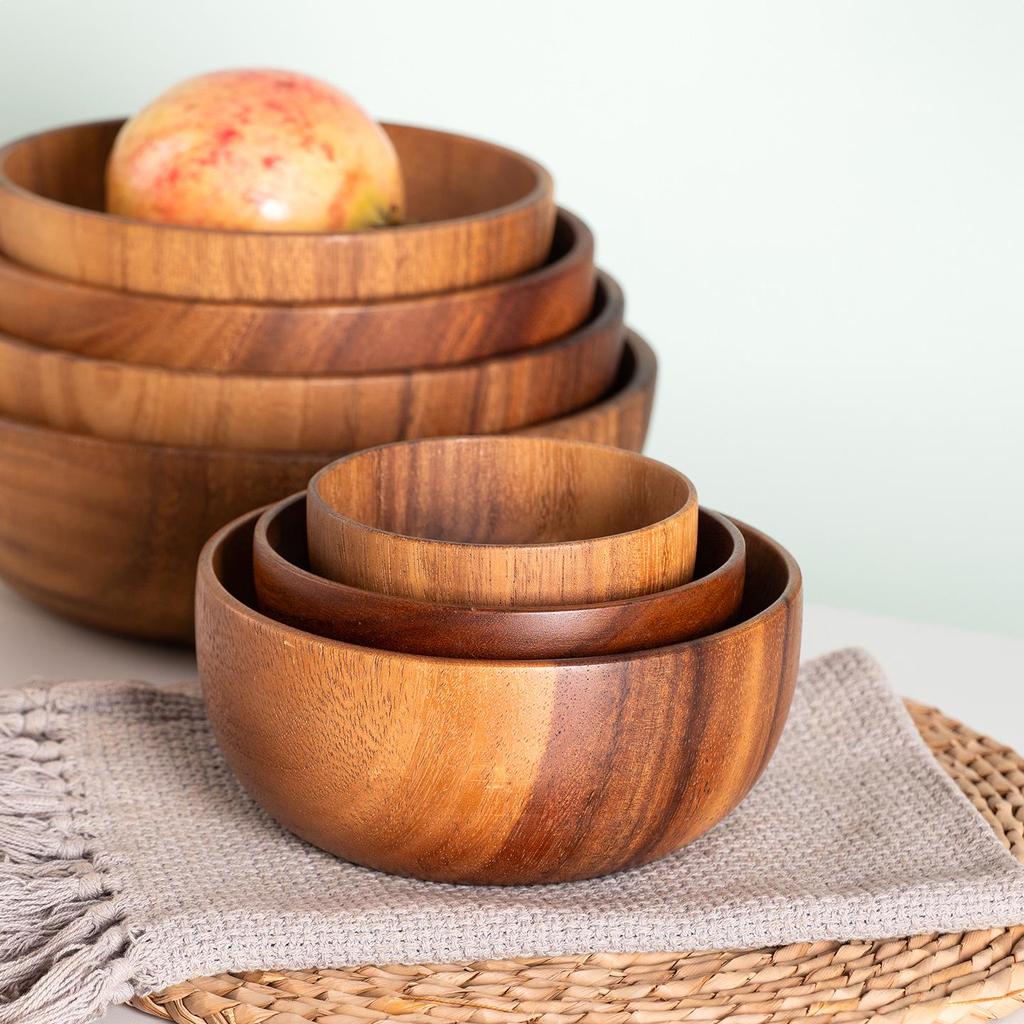 Large Japanese Acacia Wood Bowl - Salad, Rice, or Soup