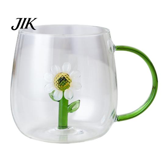 Coffee Milk Drink Cup Handmade Glass Animal Plant Shape Transparent Water Cute with Colorful Handle Creative Tea Mug