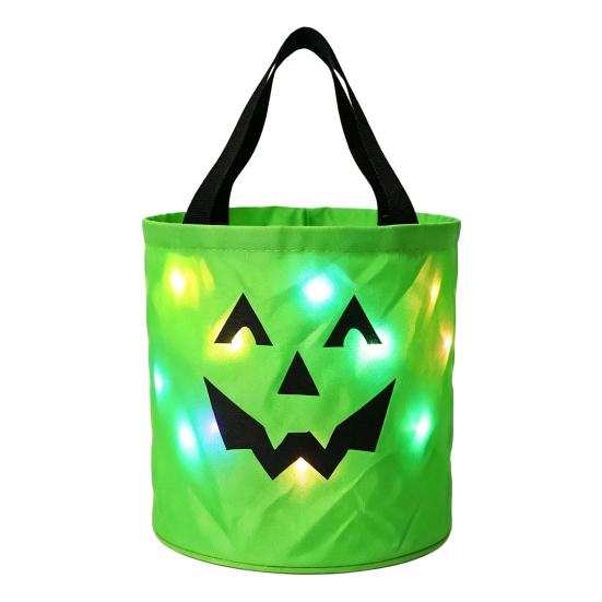 Reusable Holiday Party Favor Bags Halloween Glowing Pumpkin Candy Bag LED Light up Trick or Treat Bucket Lighted Buckets for Kids Waterproof