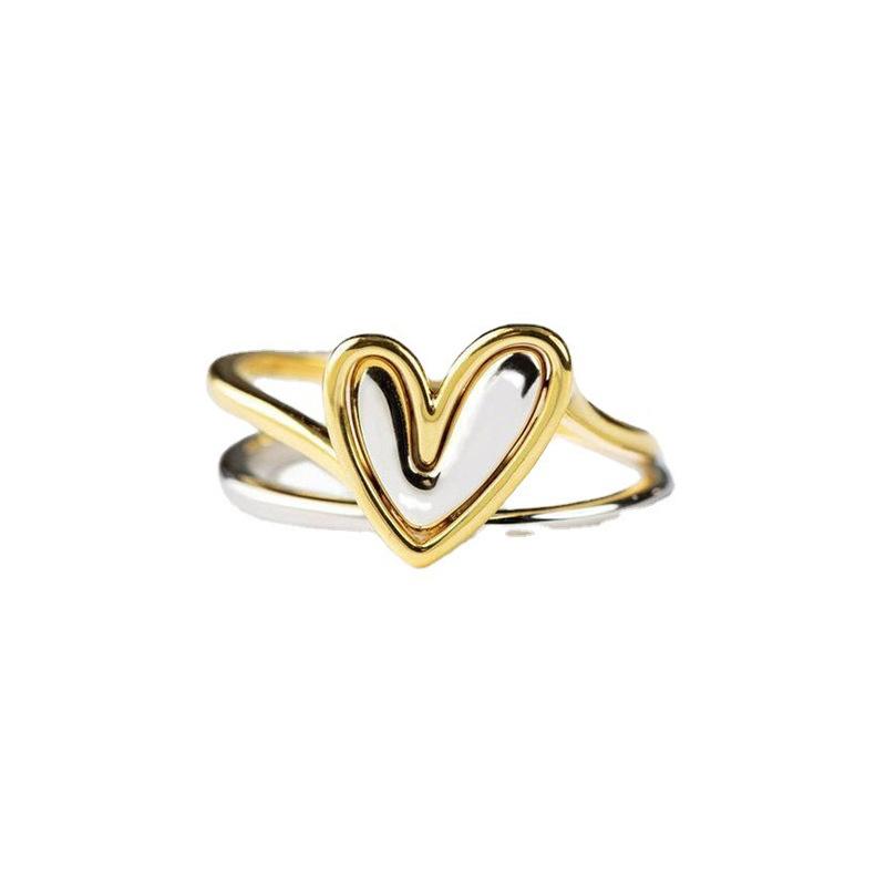 Two-Color Love Ring, Peach Heart-Shaped Design Single Ring For Women, Sweet And Exquisite Fashion Ring.
