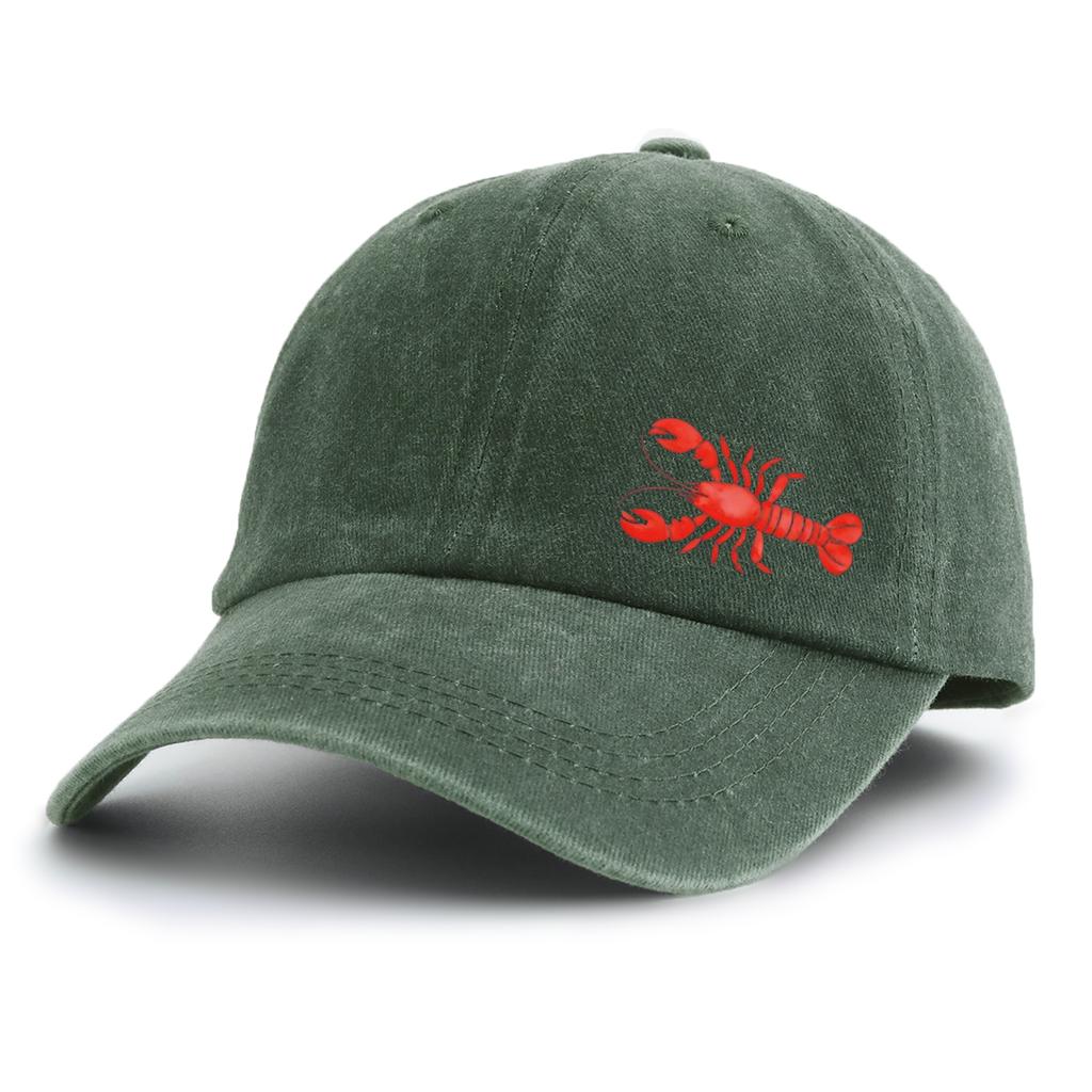 1pc Lobster Print Washed Baseball Cap for Adults, Minimalist Retro Style Casual Soft Adjustable Dad Hat, Perfect As Gift
