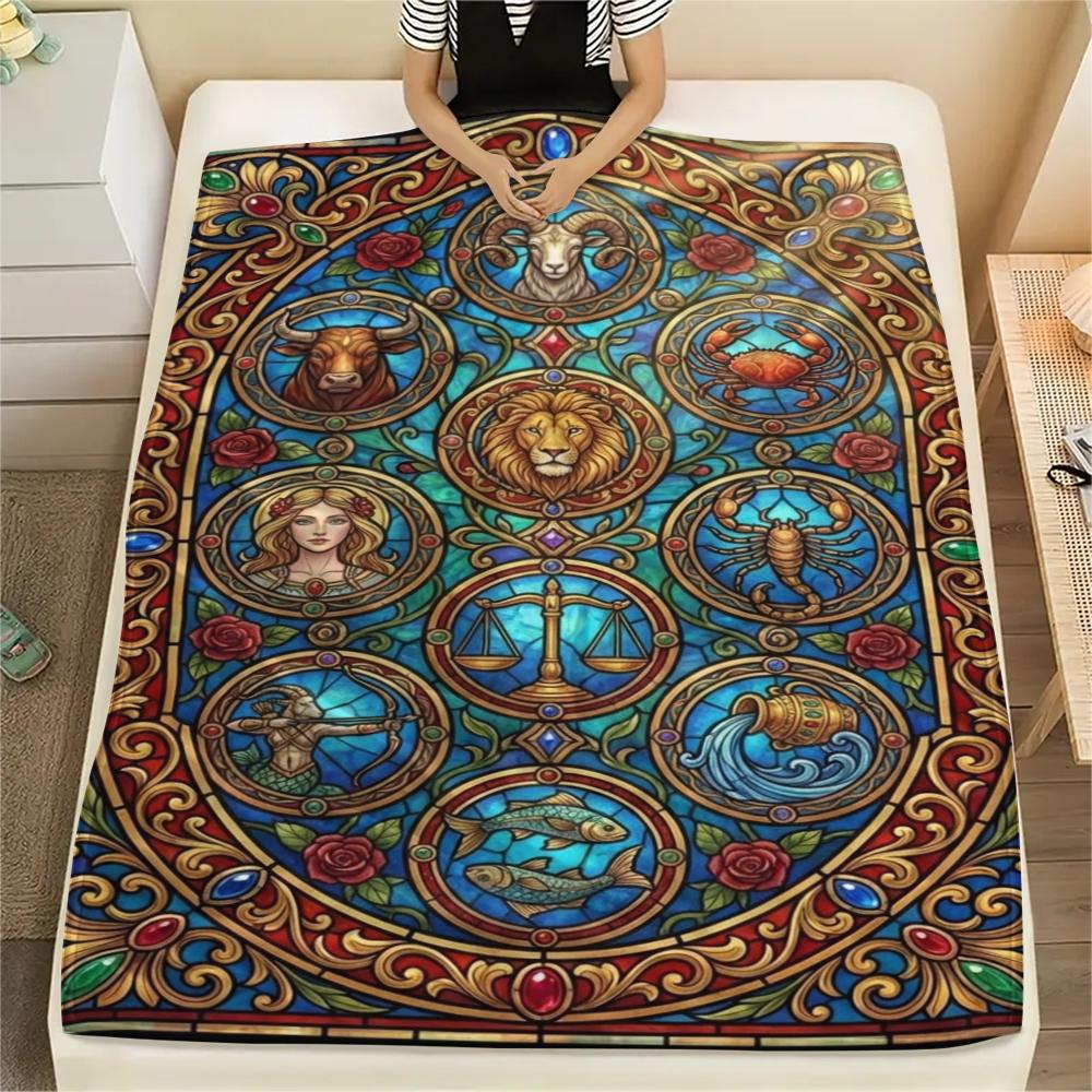 1Pc Constellations Print Flannel Blanket, High Quality Comfortable for All Seasons, Home Decor, Warmth and Comfort, Perfect for Christmas Gifts W147