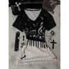 TrendHub Y2K Gothic Music Tee  Piano Keyboard & Musical Notes Print V-Neck T-Shirt for Women 2000s Grunge Japanese E-girls Retro Tees