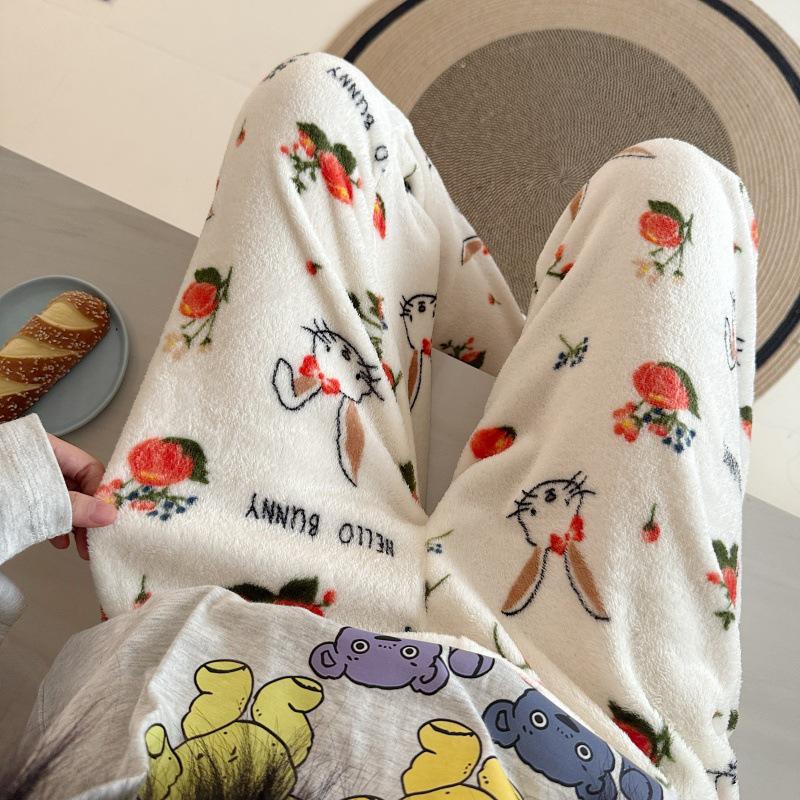 Damen Cartoon Flanell Fleecegefütterte Pyjamahose - Warmer Herbst-/Winterstil