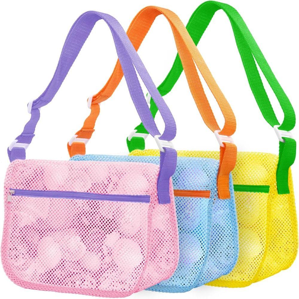 3Pcs Multifunctional Mesh Beach Bags Large Capacity Shell Pouch for Sand Toys