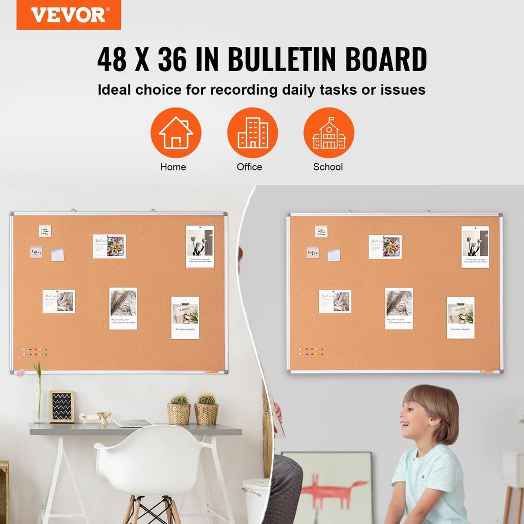 48"x36" Large Cork Board – Wall-Mounted Bulletin Board with Pin Board