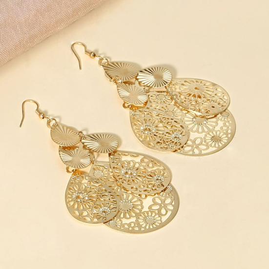 1 Pair Hook Earrings Exaggerated Retro Geometric Elegant Hollow Flowers Waterdrop Pendant Women Dangle Earrings Fashion Jewelry