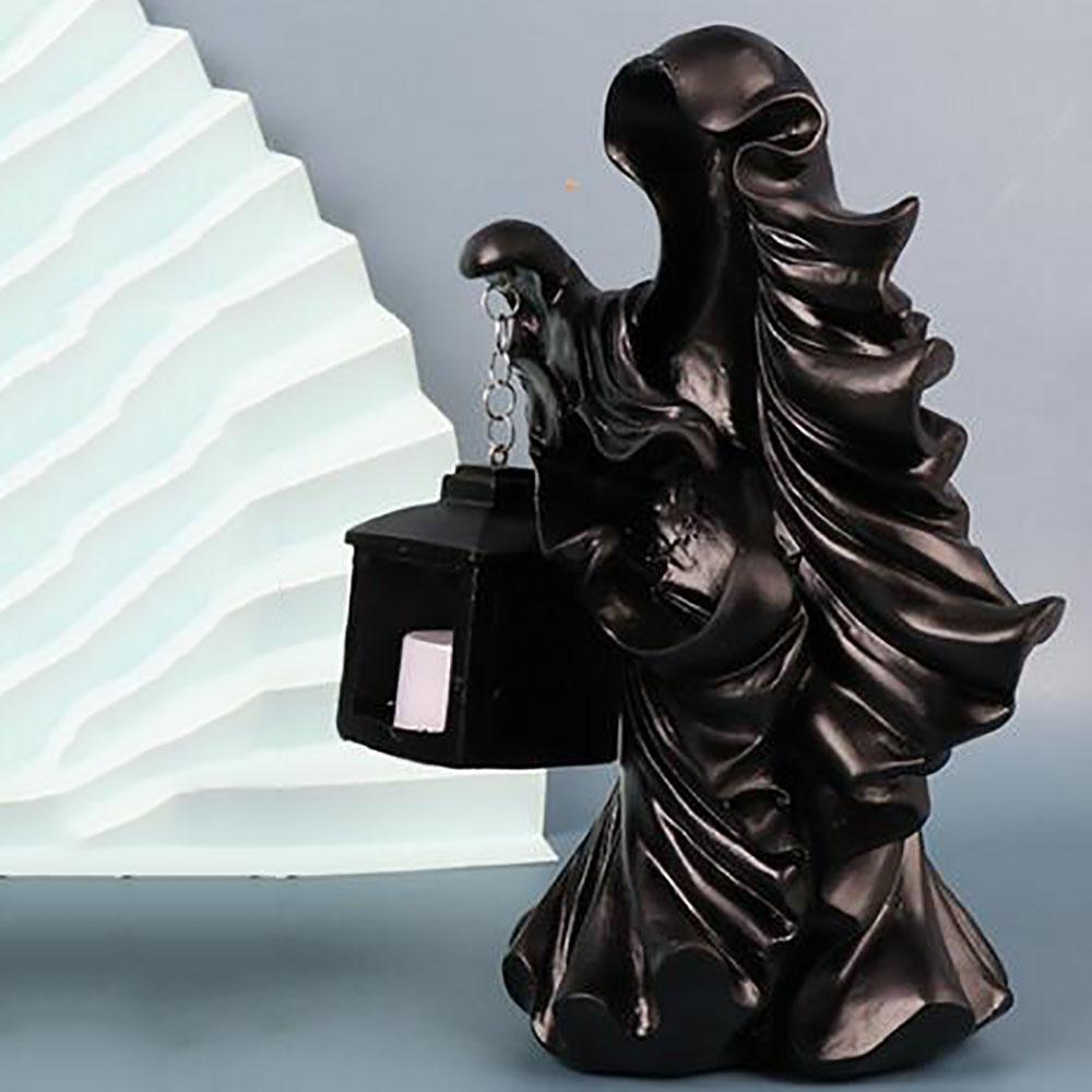 Ghost Statue W/ Light Black Resin Statue Halloween Decor Garden Yard Decoration