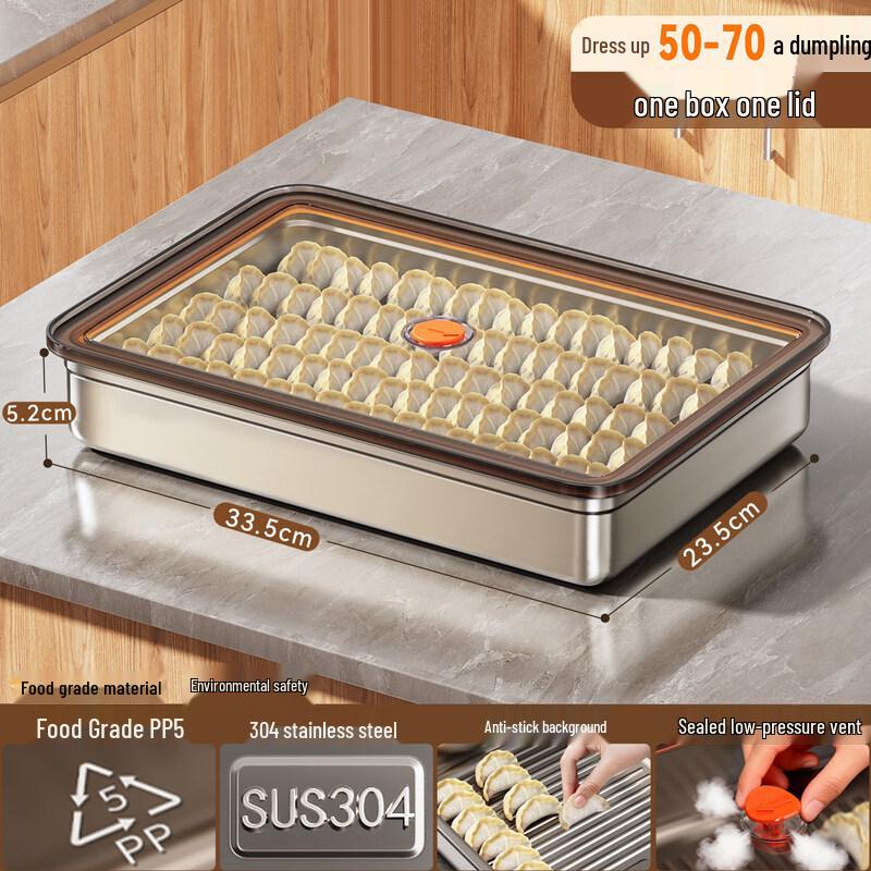 Jiabangshou Stainless Steel Dumpling Freezer & Storage Box Holds 50-70 Dumplings