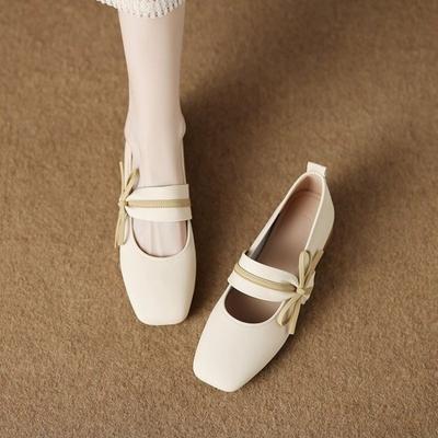 Frühling Neue Einzelne Schuhe Damen Quadratischer Kopf Flacher Mund Schmetterlingsknoten Weiche Sohle Rutschfest Abriebfest Low-Top Schuhe