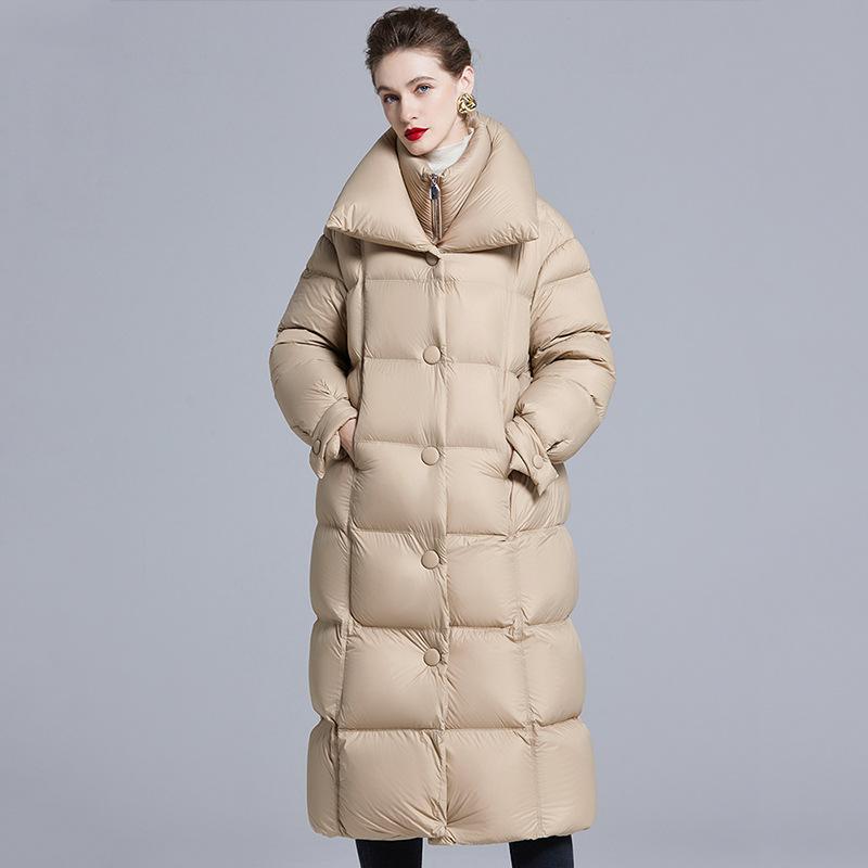 New winter fake two-piece down jacket for women's long waist and thin over the knee fashion thickened down jacket for women