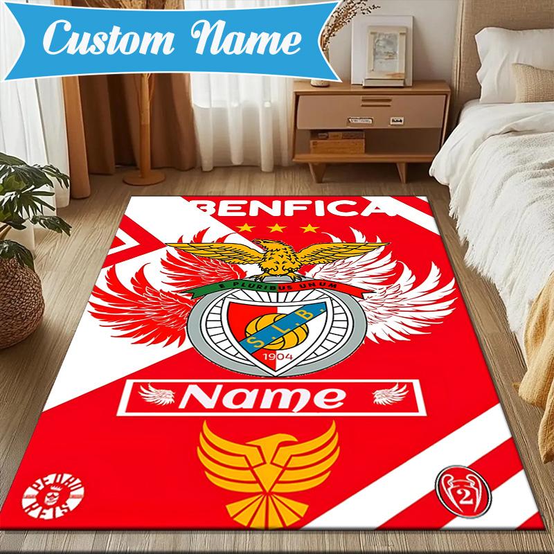 Tappeto Personalizzato con Nome Stemma Calcio Benfica, Tappeto da Gioco, Tappetino per Camera da Letto Soggiorno Ingresso, Idea Arredo Casa Regalo per Natale Compleanno