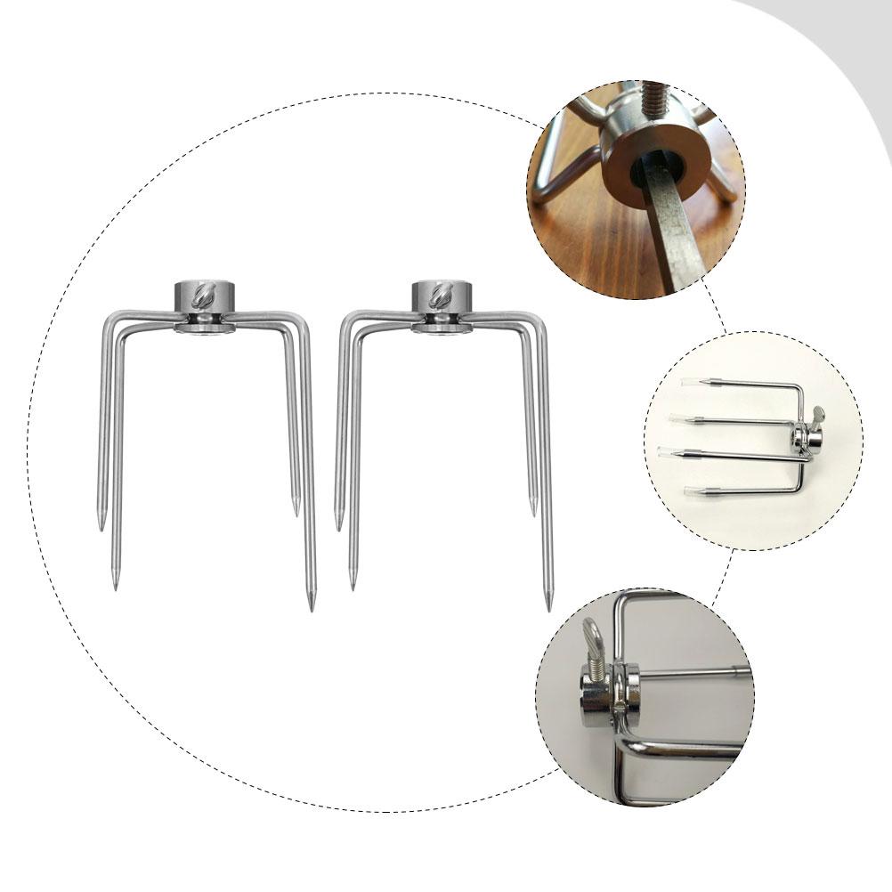 2 Pcs Barbecue Fork Stick Rotisserie Prongs Meat Forks Grill Rotating Sticks Silver