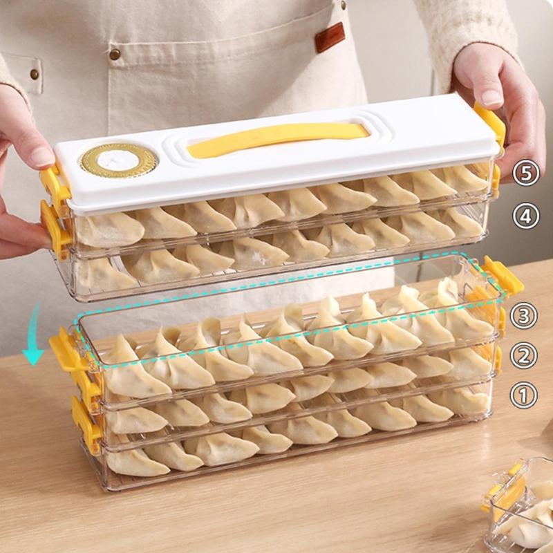 Dumplings Box Saver Containers for Refrigerator Stackable Freezer Fridge Organizer with Timing Kitchen Preservation Box