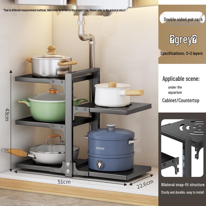 Multi-Layer Kitchen Pot Rack: Floor-Standing, Under-Sink Cookware & Storage Solution