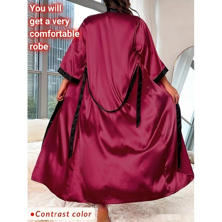 Women's Plus Size Valentines Robe, Sexy Satin Robe Long Sleepwear