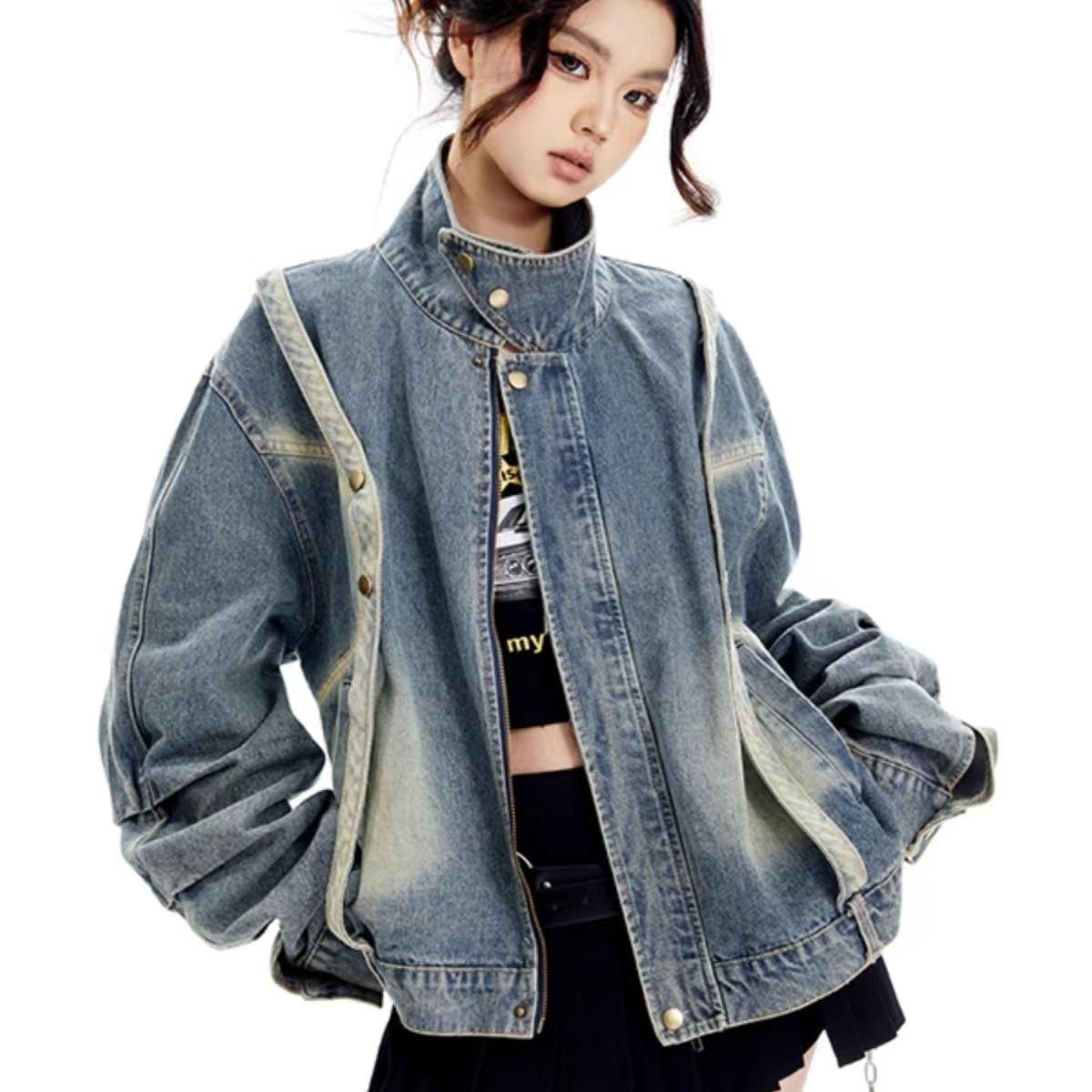 

Джинсовые куртки (Женский),Осень/Весна, длинные рукава, винтаж, молния, S-3XL