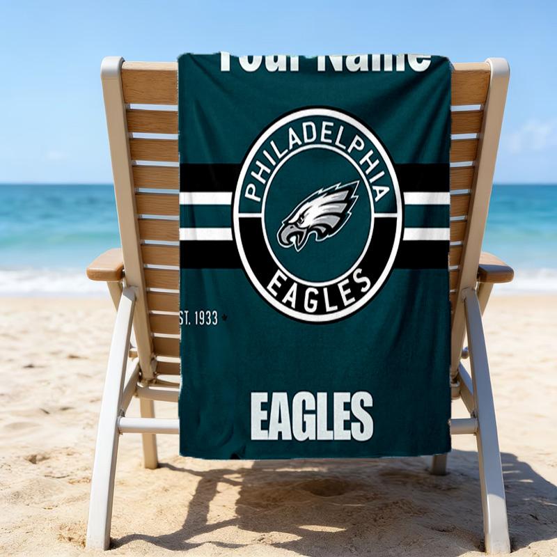 1pc Fashion Cool Eagle Logo2 Beach Towel with Custom Name, Beach/Swimming/Bath/Picnic/Camping Towel, Suitable for Seaside Beaches