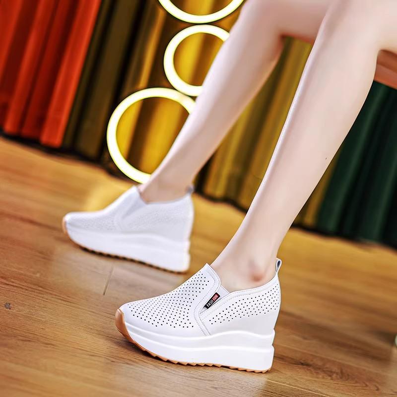 Korean Version Outer Wear Inner Height Increase 10CM Single Shoes Summer Versatile Hollow Breathable Casual Platform Shoes Lazy One Pedal Women'