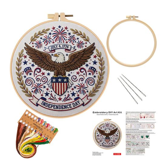 July 4th Embroidery Kit DIY Embroidery Craft Set with Hoop Threads Hand Embroidery Kit for Beginners Adults