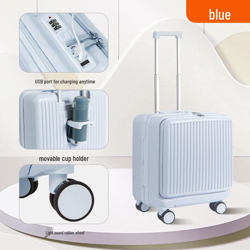 Side-Opening 18-Inch Large Cabin Trolley Case - Unisex Lightweight Carry-On with Password Protection