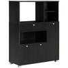 Microwave Cabinet Multi-Storage 2 Cupboards 4 Niches Sliding Drawer Dim. 90L X 40W X 120H Cm Wooden Black