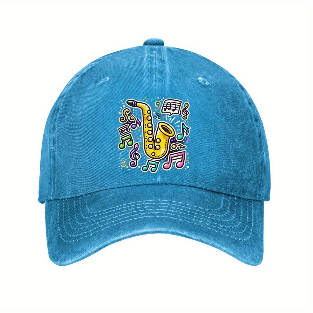 Colorful Saxophone Music Notes Baseball Cap Adjustable Cotton Casual Style Music Lover Gift Cap