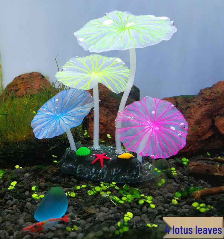 Luminous Aquarium Decorations: Fluorescent Water Plants with Soft Lotus Leaves & Mushrooms.