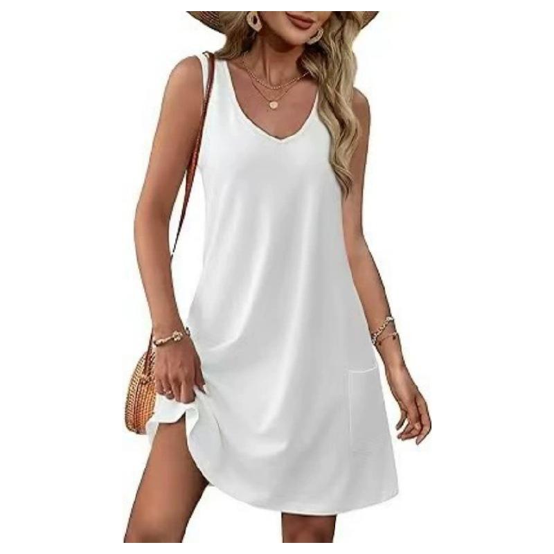 

Spring and summer new models for hot-selling ins wind sleeveless printed suspender dress XXXL білий