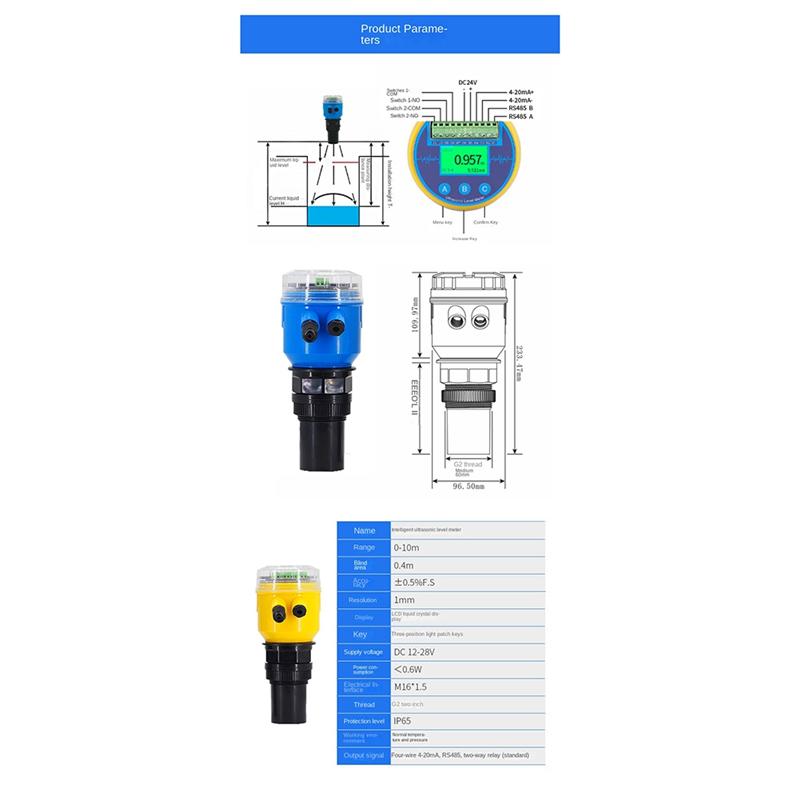 A25F-Ultrasonic Level Sensor Transmitter 4-20Ma Integrated Ultrasonic Water Level Meter Olive Oil Rs485 Relay
