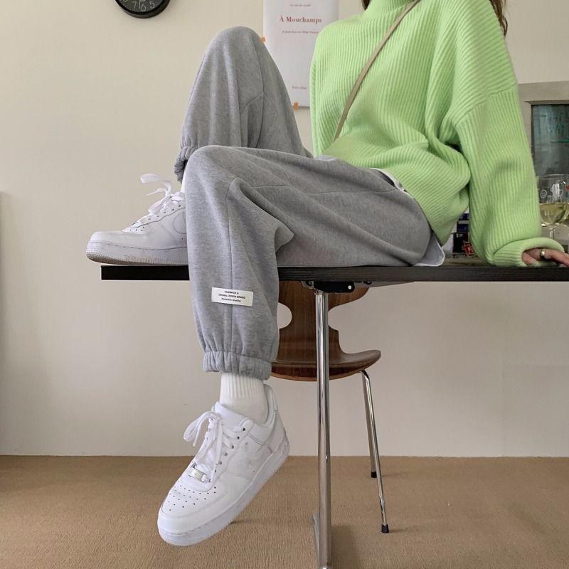 

Утолщенные спортивные брюки из бархата для женщин на осень и зиму, универсальные брюки для студенческого гардероба, повседневные брюки с высокой талией 2XL