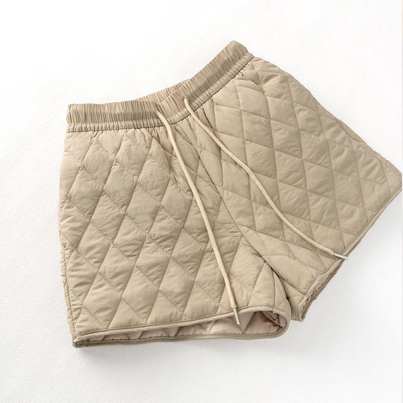 Women s High-Waisted Diamond Quilted Cotton Drawstring A-line Shorts Large хаки
