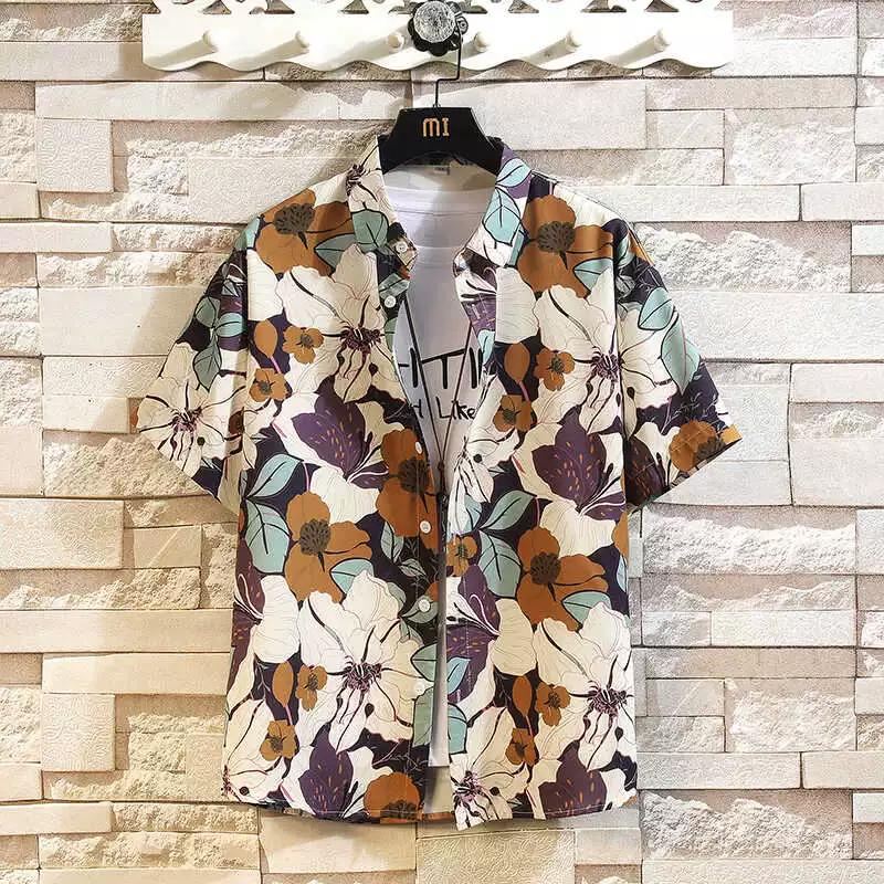 

Мужская уличная модная летняя повседневная рубашка с гавайским мультяшным принтом, повседневные свободные рубашки с коротким рукавом, пляжные свободные топы XL