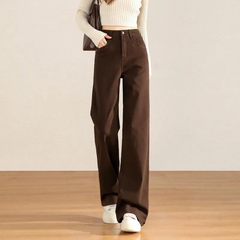 

Cream White Plus Size High Waist Stretch Jeans for Women - Trendy Straight Leg, Slimming, Flattering, Wide Leg Long Pants 28 (Weight: 100-110 jin)