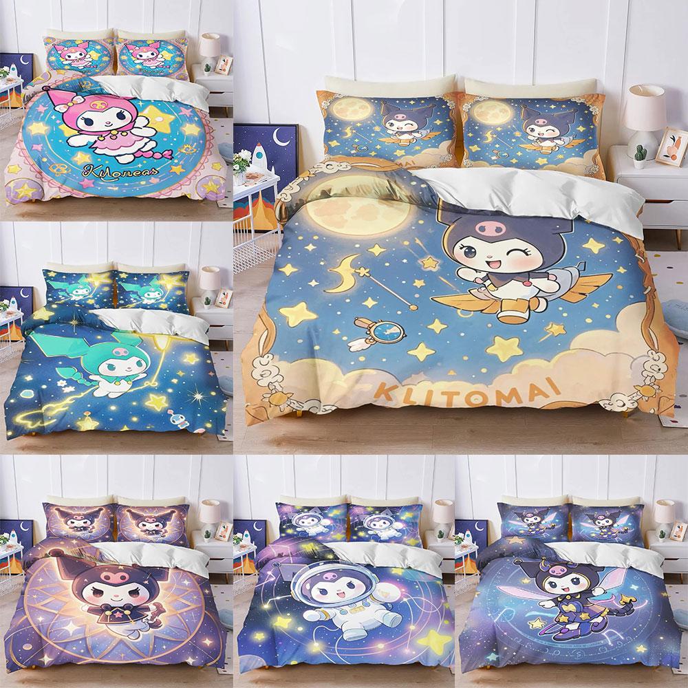 Kuromi Sanrio Bedding Sets 3D Comforter Bed Cover Duvet Cover Pillow Case 2-3 Pieces Sets Children Bedroom Decoration
